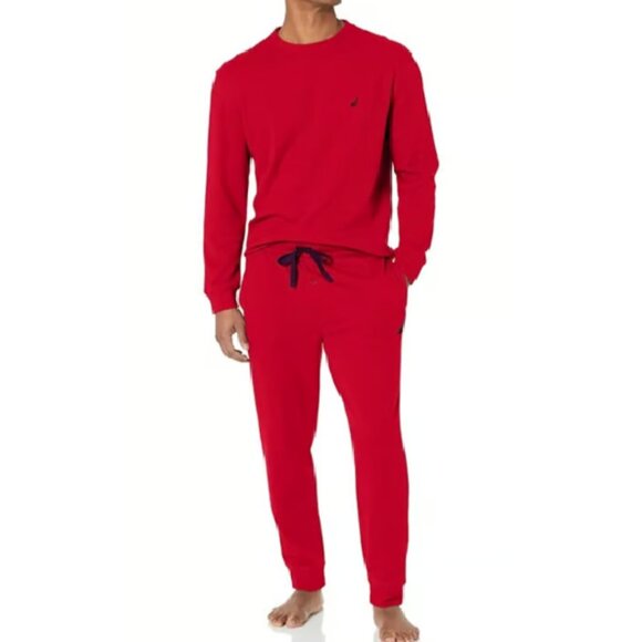 NWT Nautica Men's Sleepwear Set; Waffle Pajama Pant Set in Red Size L - Picture 1 of 4